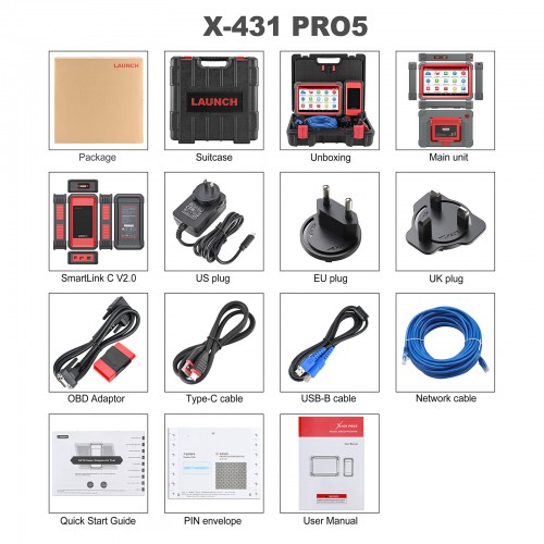 Launch X431 Pro5 Full System Scanner with X-PROG3 Key Programmer & i-TPMS TPMS Tool (or MCU3 Adapter for Benz All Keys Lost and ECU TCU Reading)