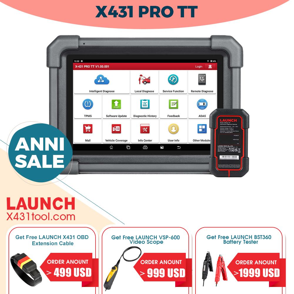 Original LAUNCH X431 PRO TT Full System Bidirectional Scan Tool with DBSCar VII Connector,37+ Reset for All Cars,ECU Online Coding,CANFD Key IMMO