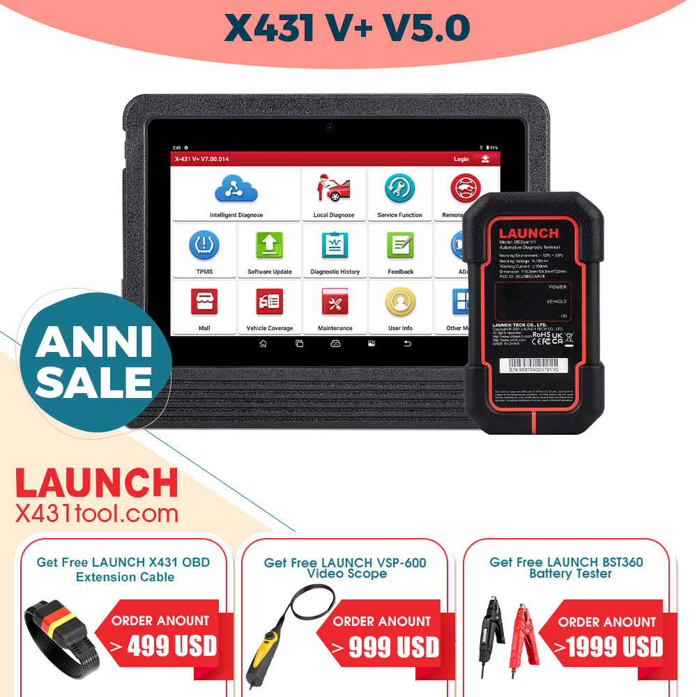2024 Launch X431 V+ V5.0 10.1 Inch Wifi Bluetooth Global Version Full System Diagnostic Tool Bidirectional Key Coding with DBScar VII