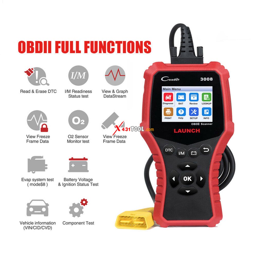 LAUNCH X431 CR3008 OBDII Automotive Scanner OBD2 Code Reader Diagnostic  Tool Check Engine Battery Voltage Free Update pk KW850
