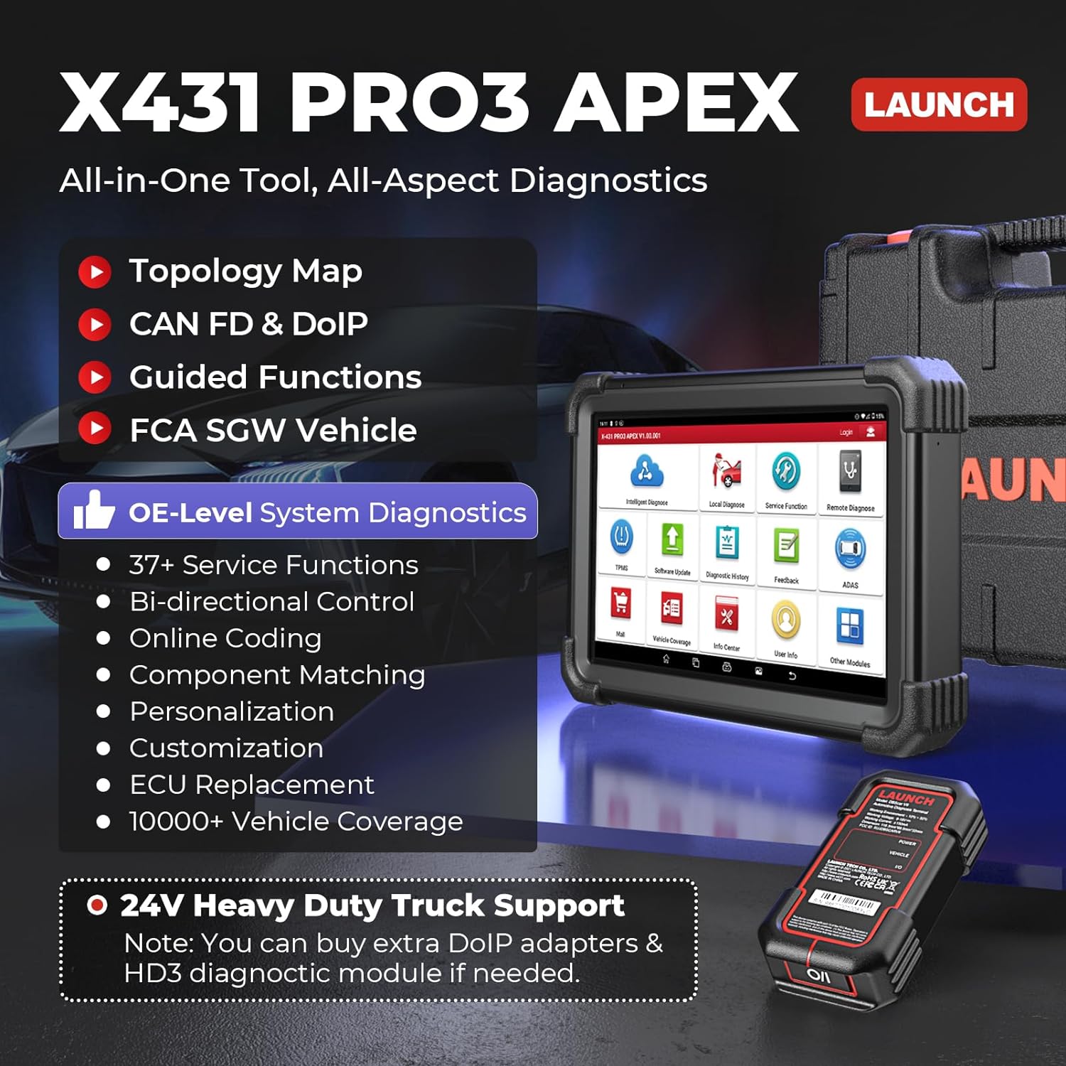 Launch X431 PRO Dyno Car Diagnostic Tool Supports Bidirectional Coding CAN  FD/DoIP/FCA SGW