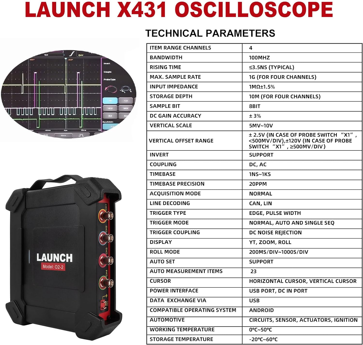 Launch X431 O2-2 Scopebox Oscilloscope (4 Channels) analyze data Solving  Complex Electrical Faults for Launch X431 PAD 5 PAD 7 - OBDCARSTORE