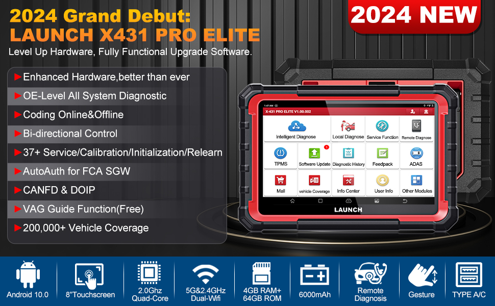 Launch X431 PRO Elite OBD2 Scanner 2023 New Bidirectional Scan Tool With  CANFD DOIP, ECU Coding