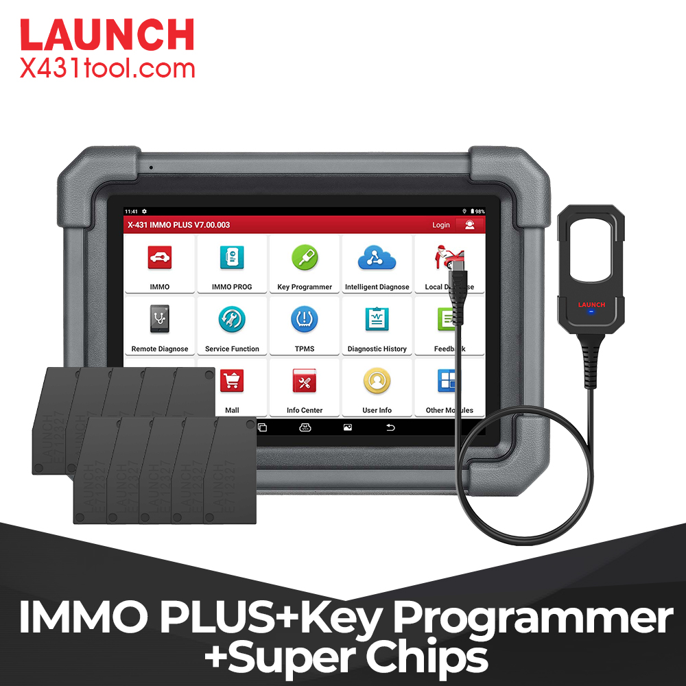 Launch X431 IMMO Plus Key Programmer for ECU Cloning Diagnostics Tool with X431 Key Programmer Remote Maker and 10pcs X431 Super Chips